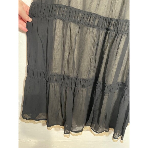 Michael Kors Black Tiered Silk Slip Dress Lace Sheer Tan Y2K 90s Size 10 - Picture 3 of 16